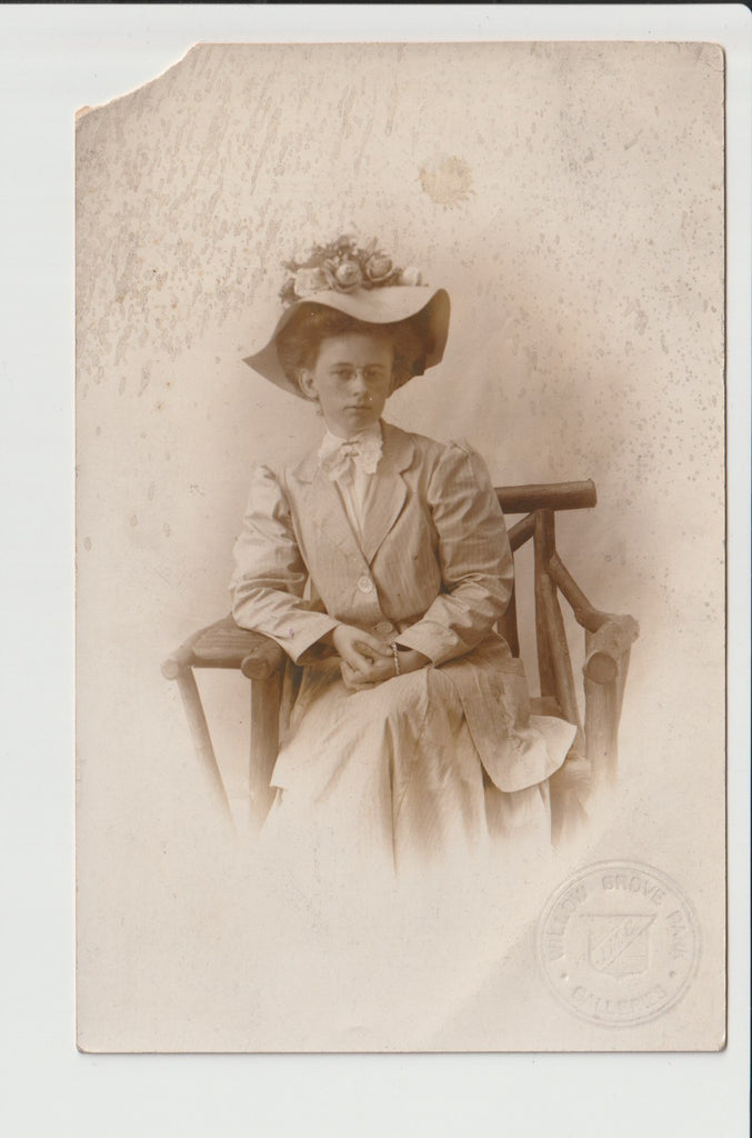 RPPC Real Photo Postcard of a Lady at Willow Grove Park Galleries Philadelphia Willow Grove Abington Township Montgomery County Pennsylvania