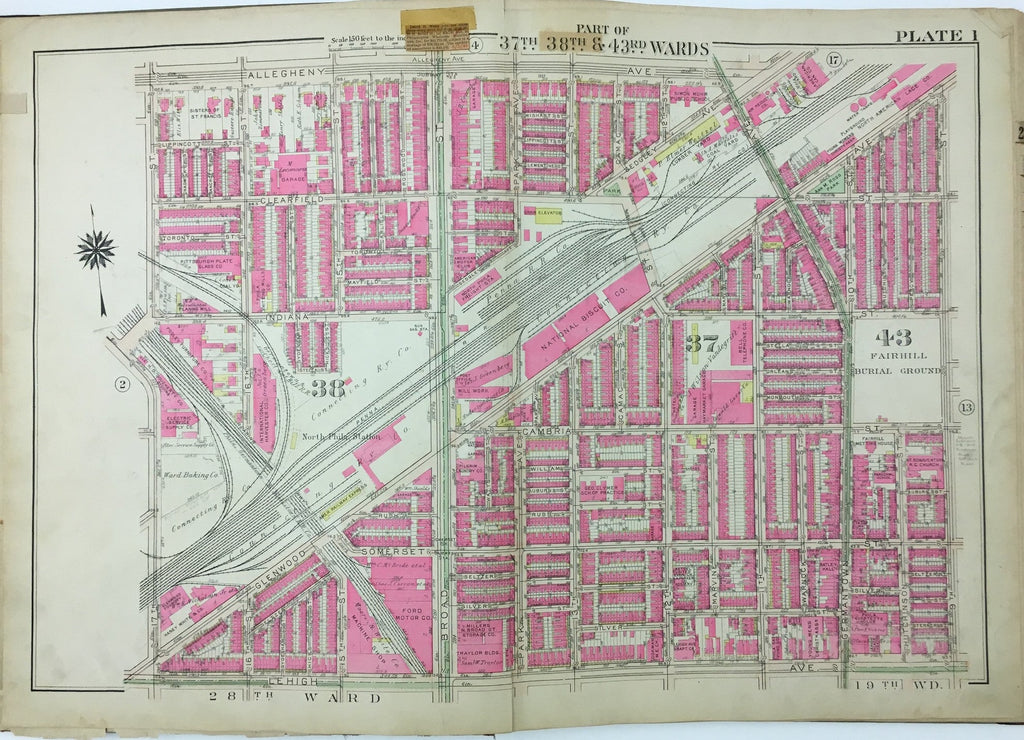 1925 Bromley Atlas Plate--Fairhill, North Philadelphia