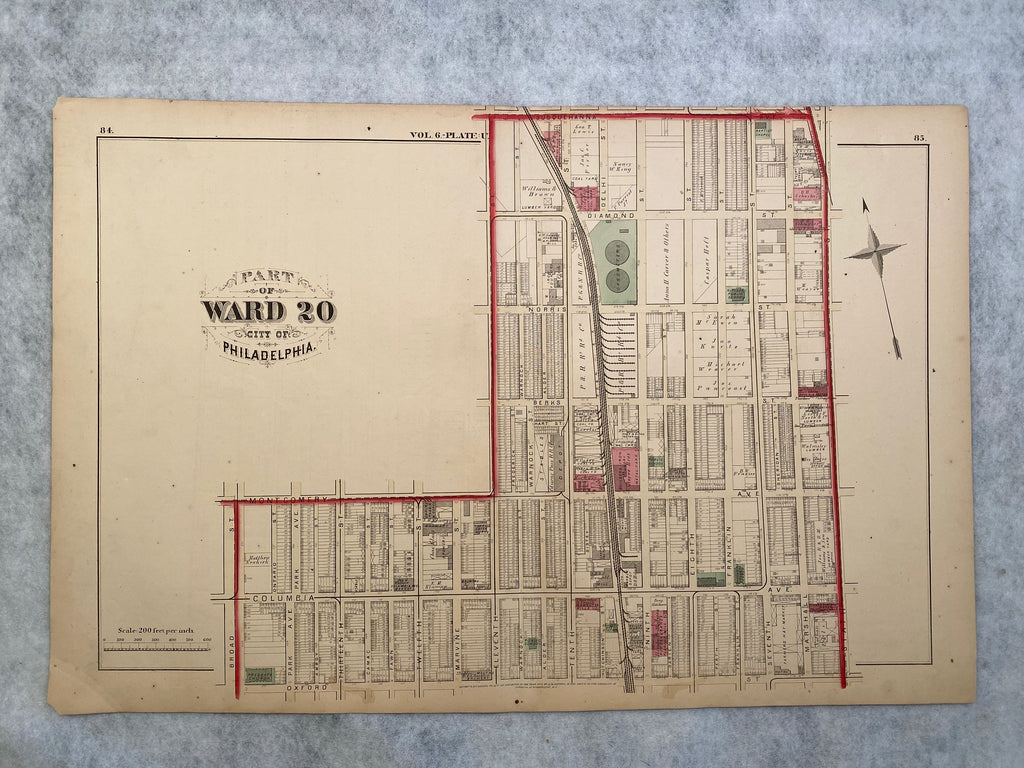 1875 G.M. Hopkins Atlas Plate North Philly/Future Temple University Area