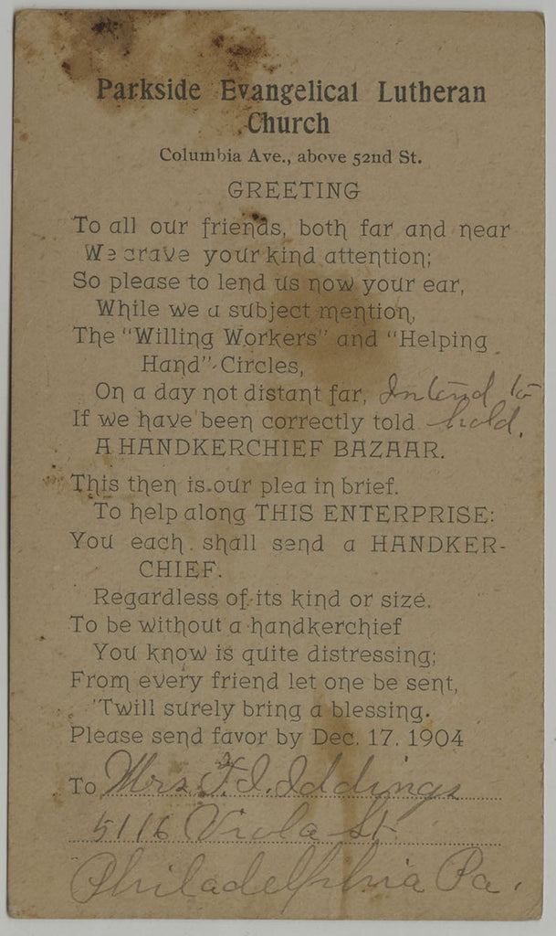 1904 Parkside Evangelical Lutheran Church Postcard